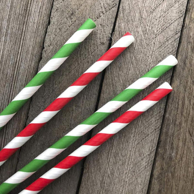 50 Pajitas Papel Navidad Rojo Blanco Verde Rayas