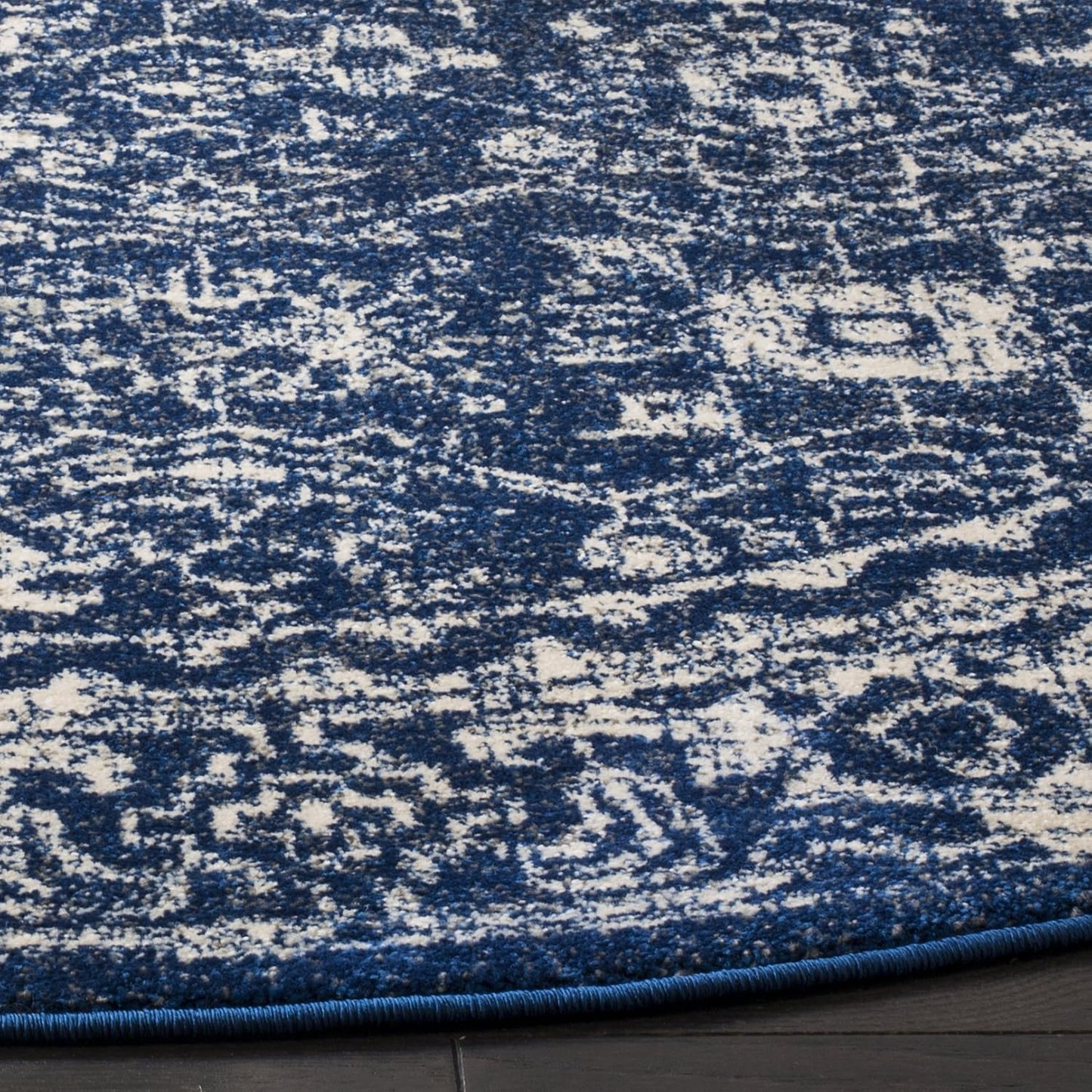 Alfombra redonda 3' estilo shabby chic azul marino/marfil