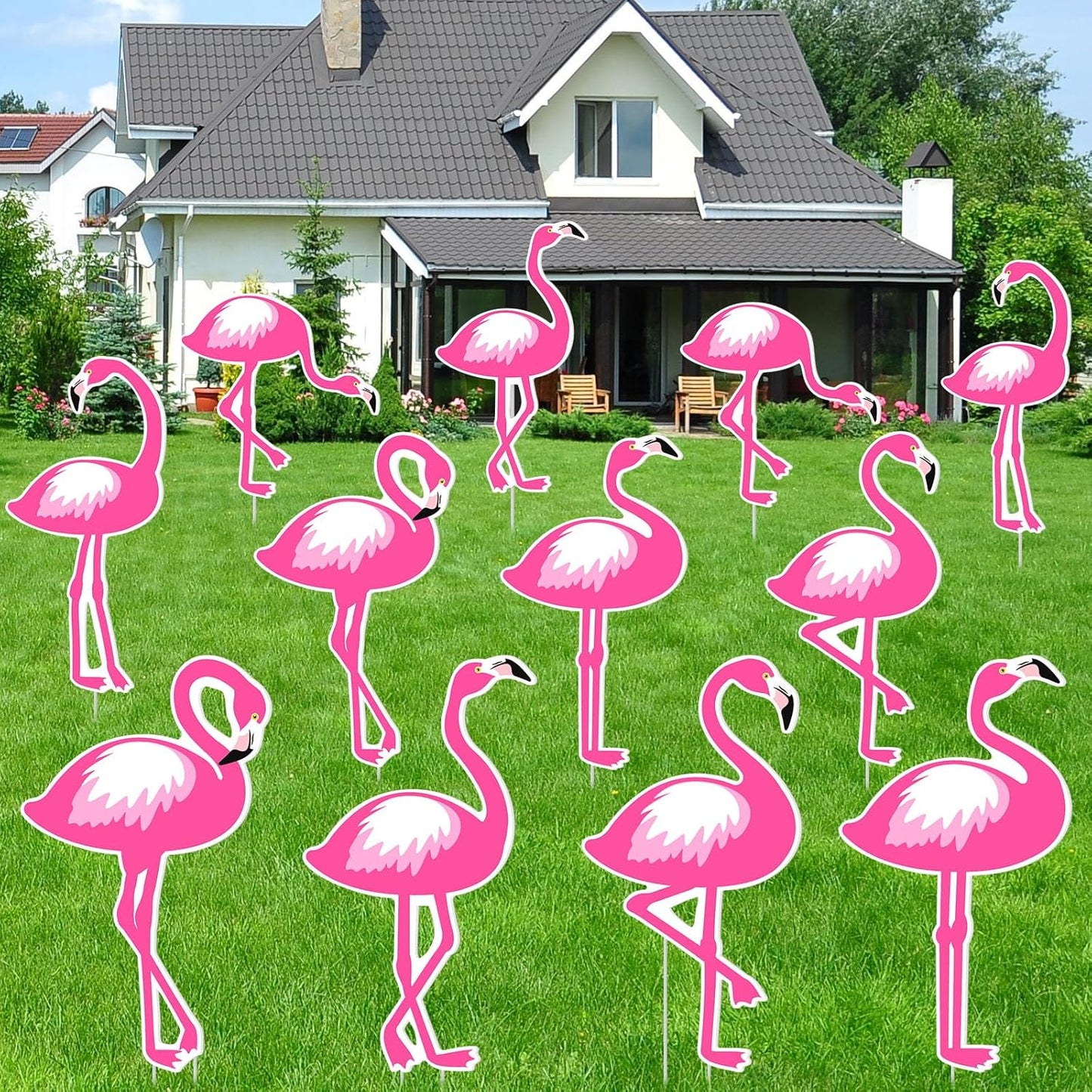 12 Señales Jardín Flamencos Rosa Estacas Decoración Impermeable