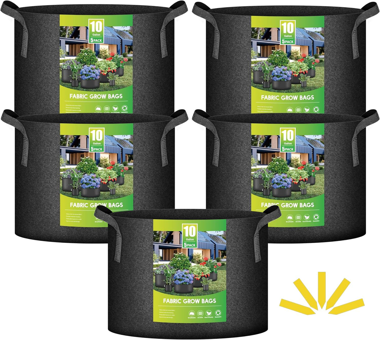 5 Pzas Bolsas Cultivo 10gal Tela No Tejida con Asa Reforzada