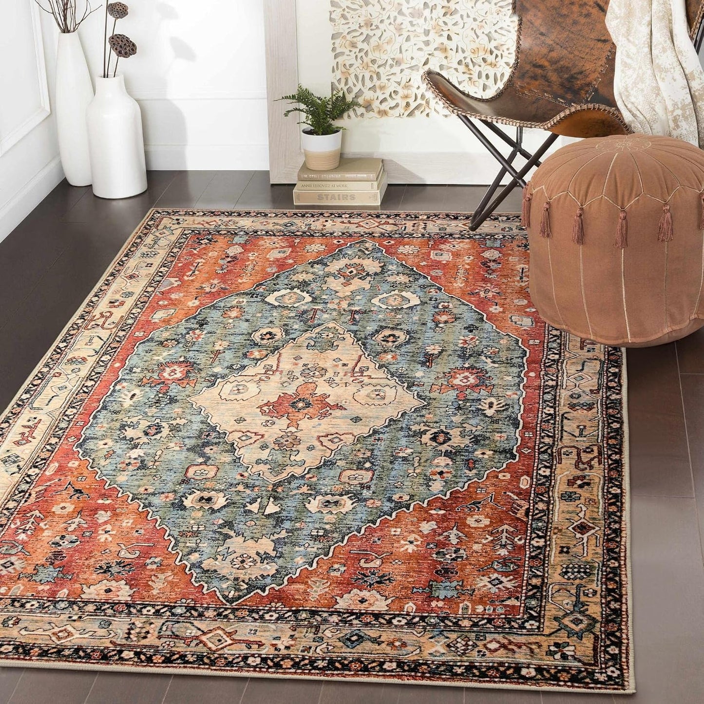 Tapete tribal bohemio antiderrap 3x5ft sala dormitorio
