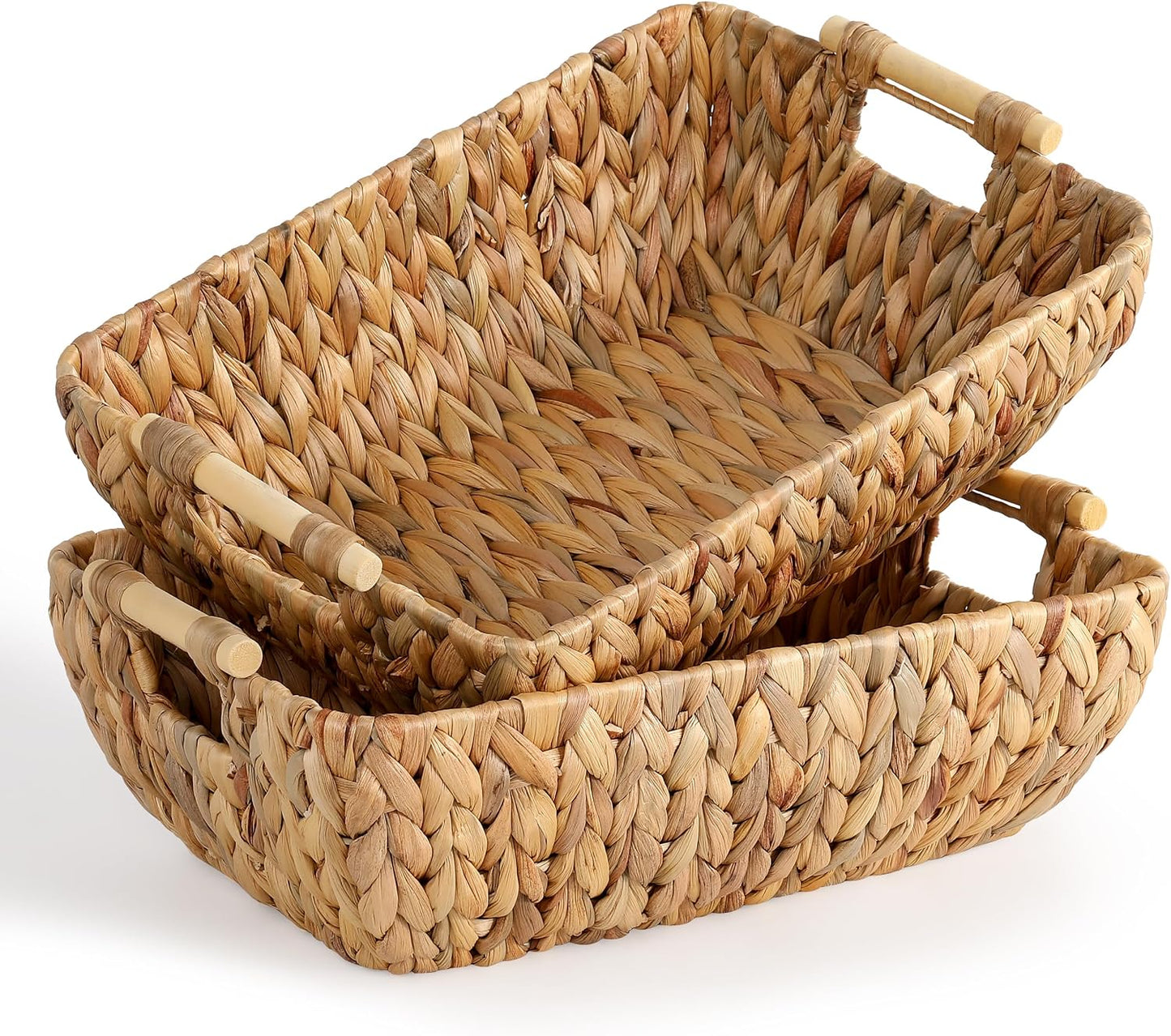 Cestas mimbre asas madera set 2 para organizar