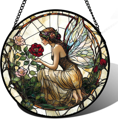 Colgante vitral hada mariposa para puerta jardín