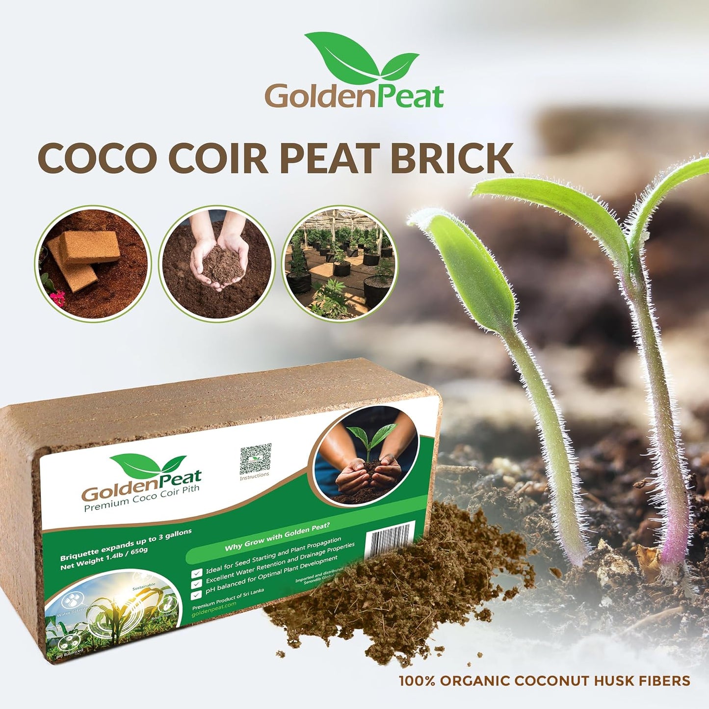 Ladrillos coco orgánico 22.93oz x16 para jardinería y