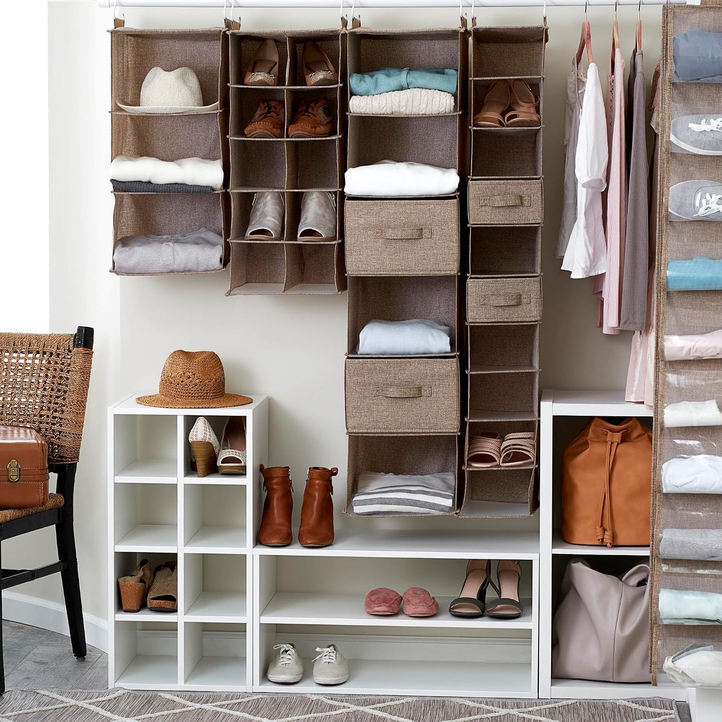 Organiz. armario colgante 6 estantes tela lino beige