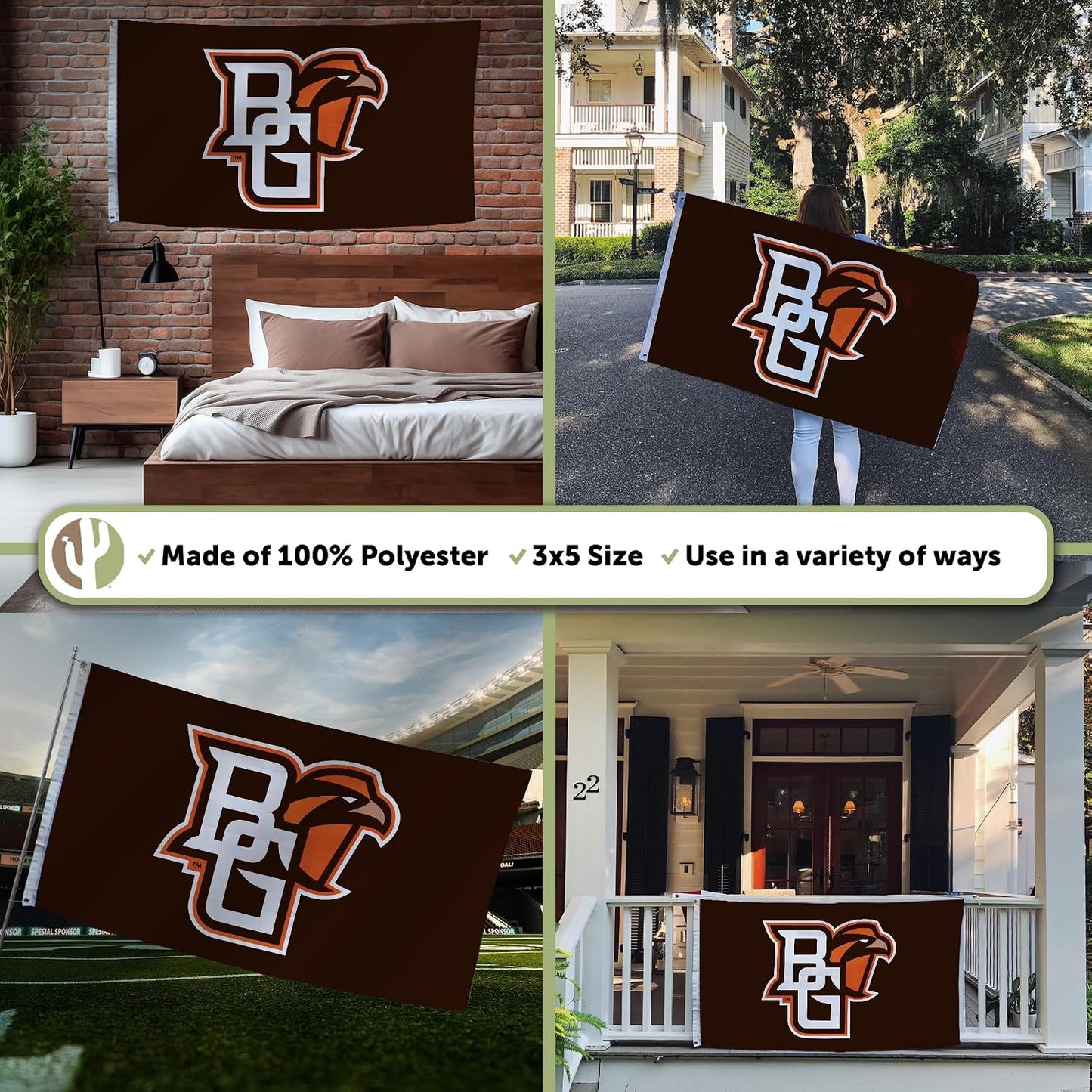 Bandera Halcones Verdes 3x5ft tela poliéster duradera