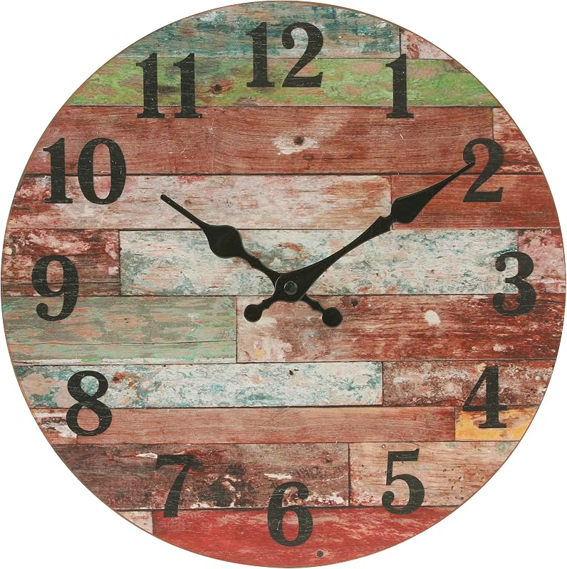 Reloj pared madera rústica MDF 12pulg rojo desgastado