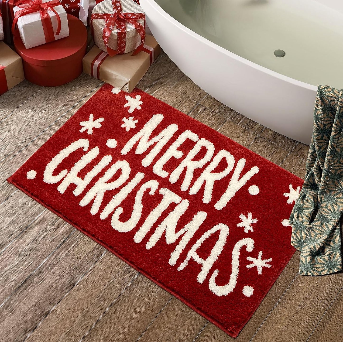 Tapete baño Navidad rojo extra suave antiderrap 20x32