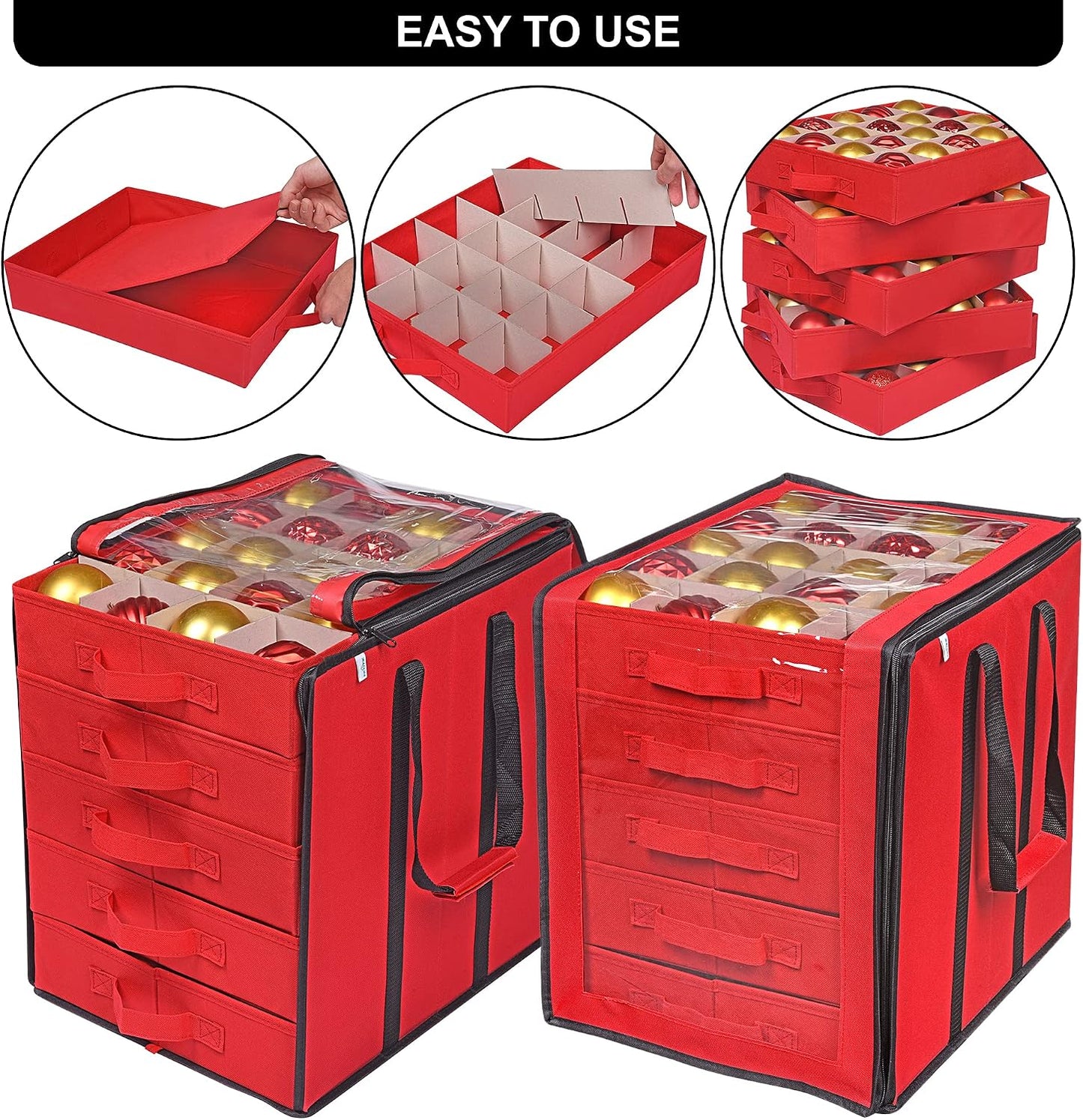 Caja almacenamiento adornos navideños 5 bandejas 100 pzas