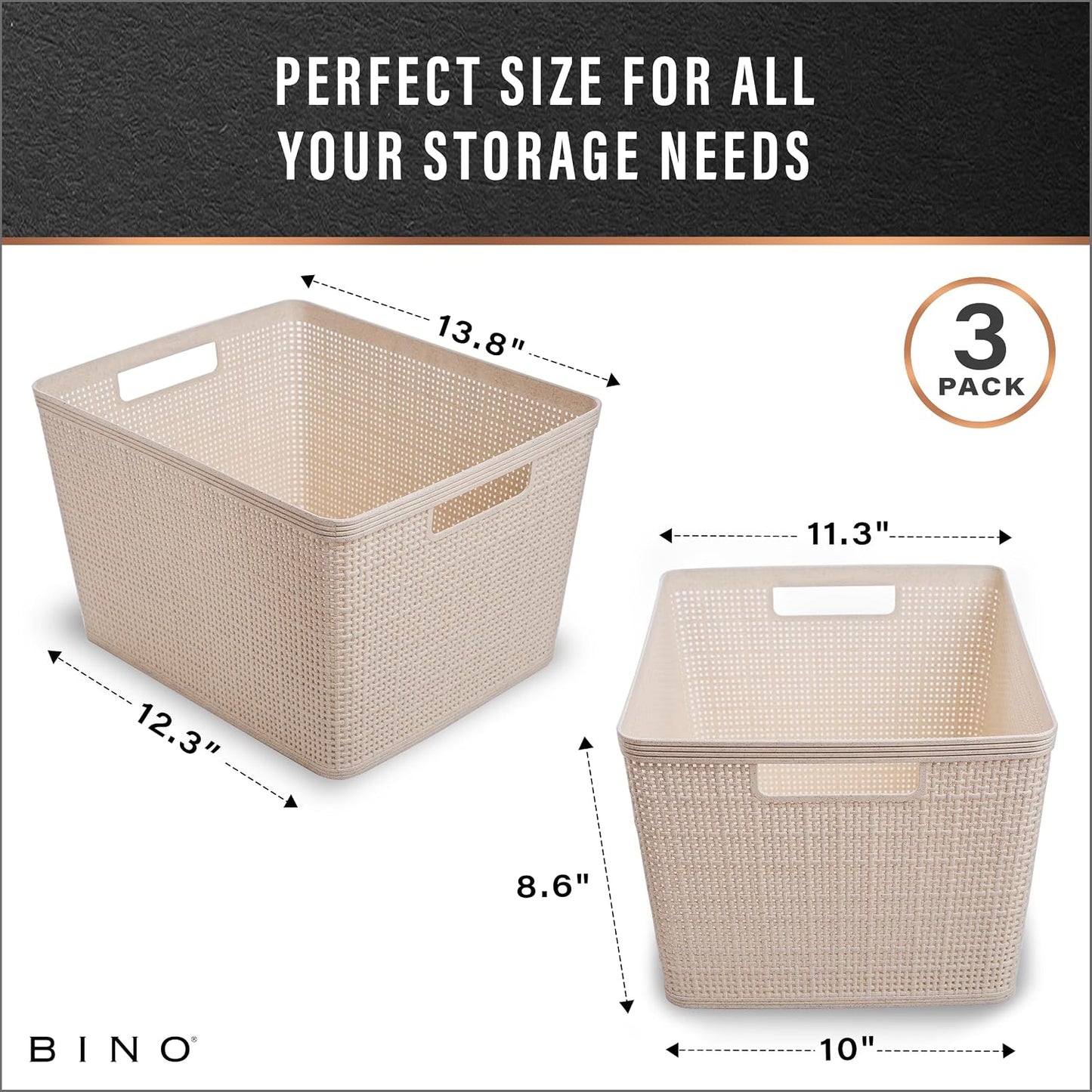 Cesta plástico tejida natural pack 3 diseño elegante