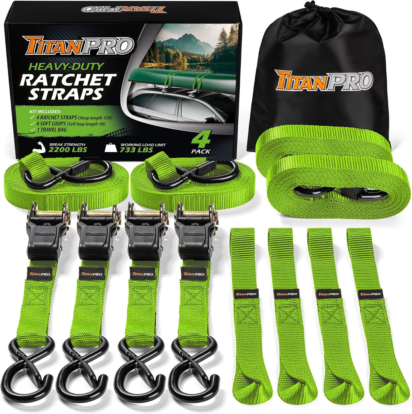 Correas trinquete 1" x15ft 4 Pzas resistencia 2200lb