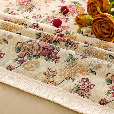 Mantel rústico vintage flores otoño borlas 55x102pulg