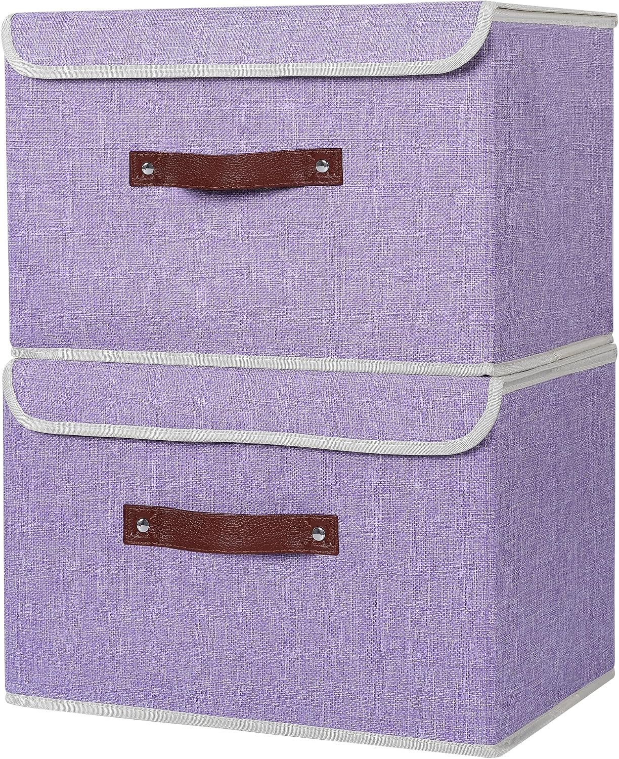 2 Pzas Cajas Almacenamiento PP con Tapa Asas Cuero PU
