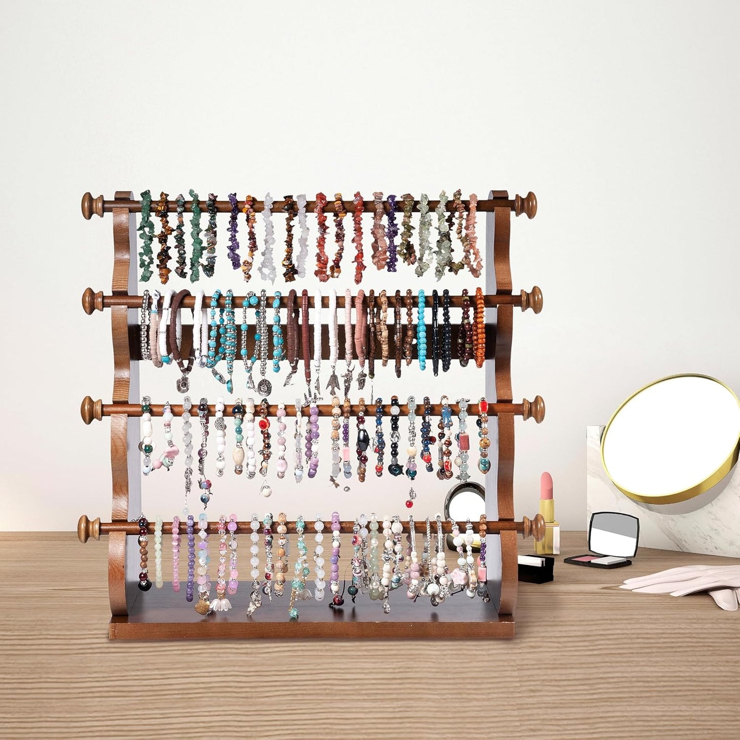 Soporte madera 4 niveles para pulseras brazaletes y collares