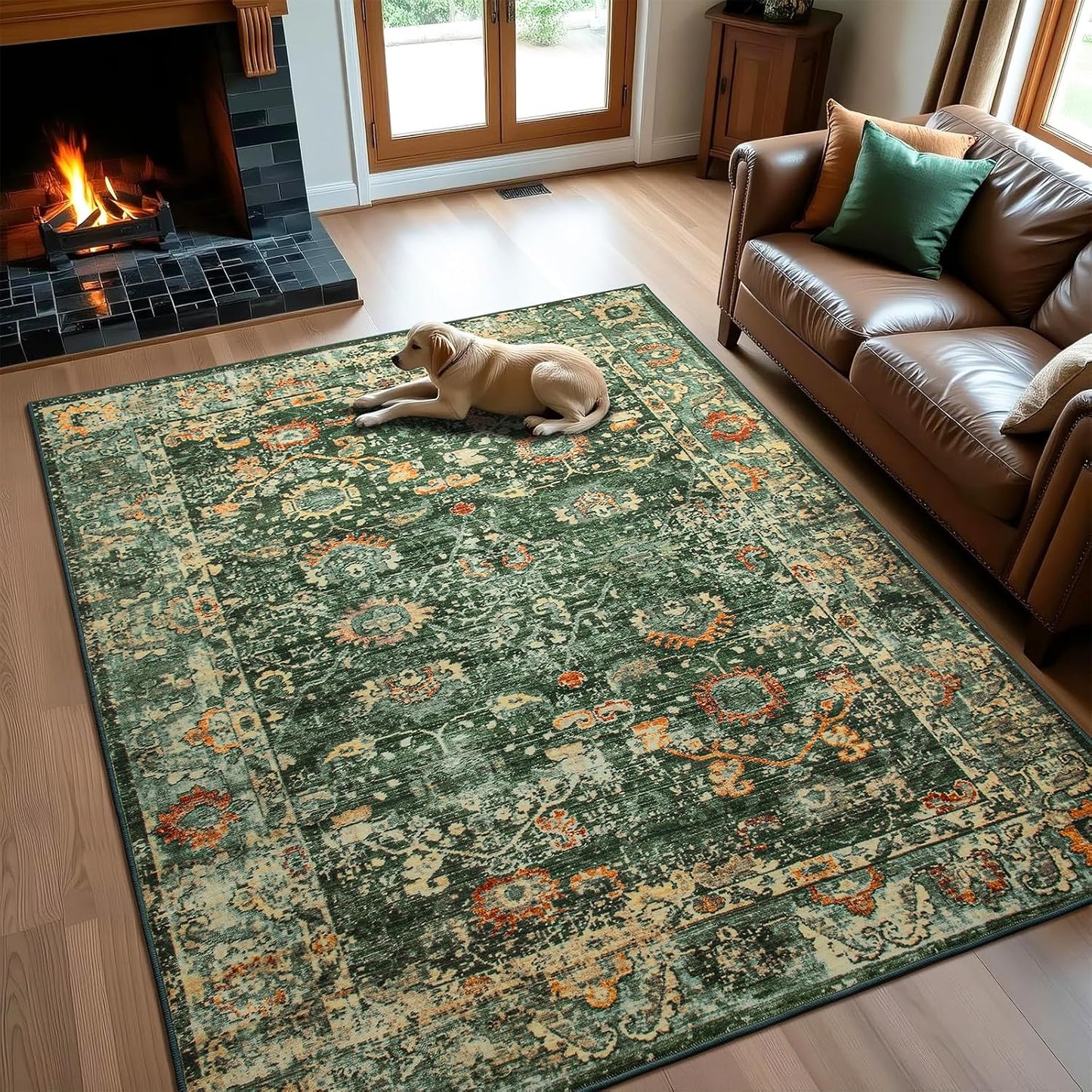 Alfombra lavable 4x6ft sala dormitorio antiderrap vintage