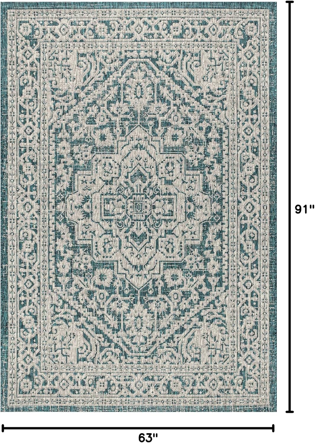Alfombra Medallion 5x8 Azul Turquesa/Gris textura Sinjuri
