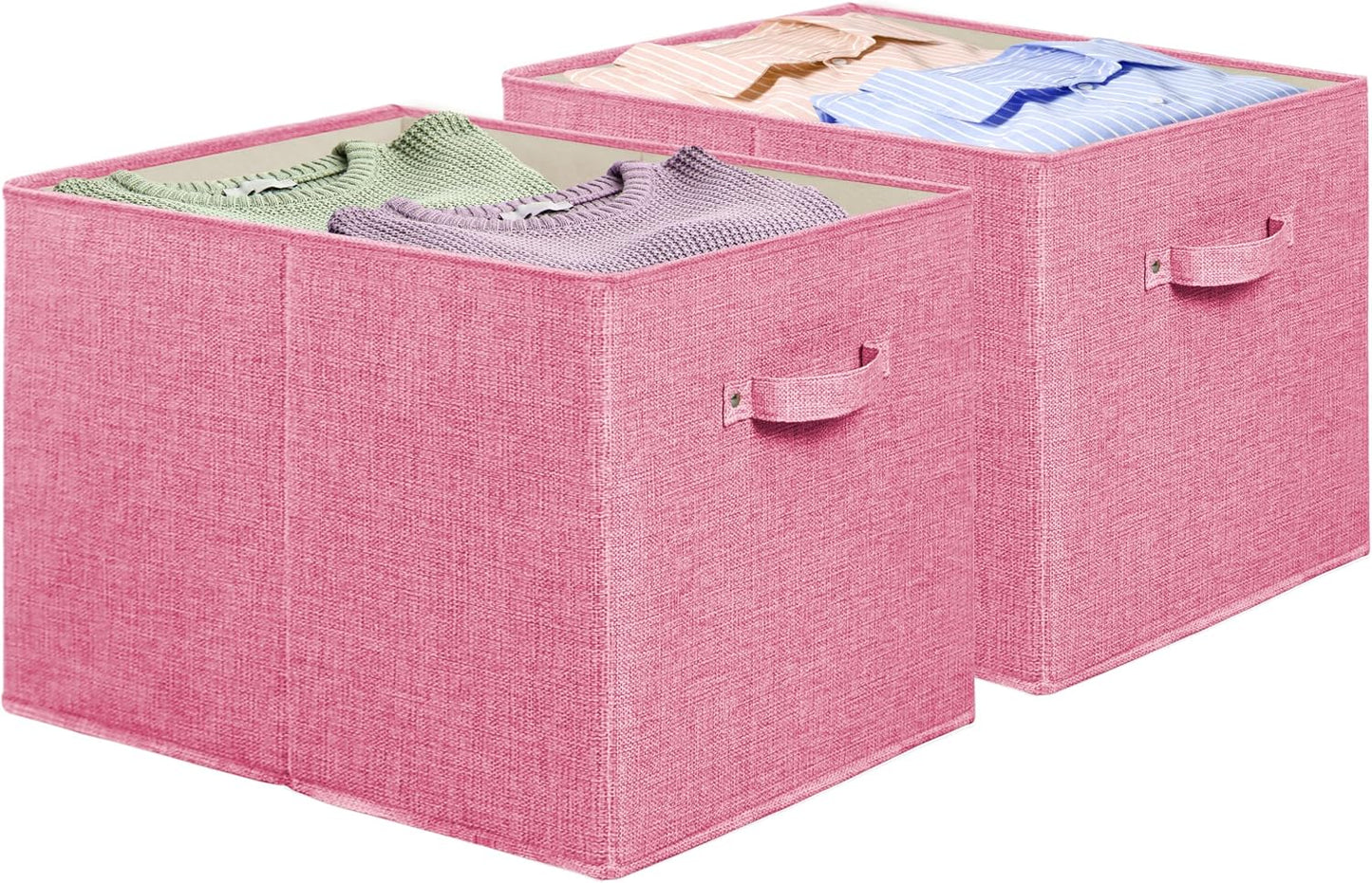Cesta tela plegable asas 15x13" 2 Pzas rosa