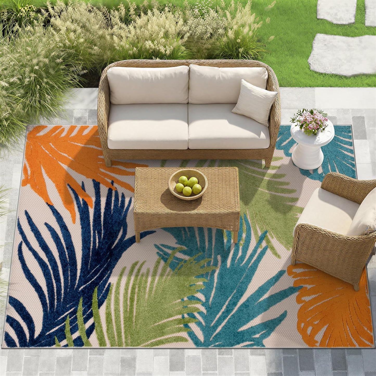 Alfombra contemporánea floral para patio jardín terraza