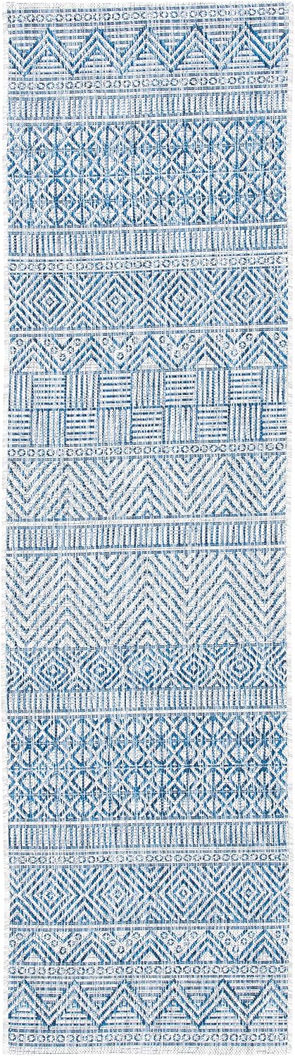 Alfombra exterior lavable 2.3x14ft gris y azul marino