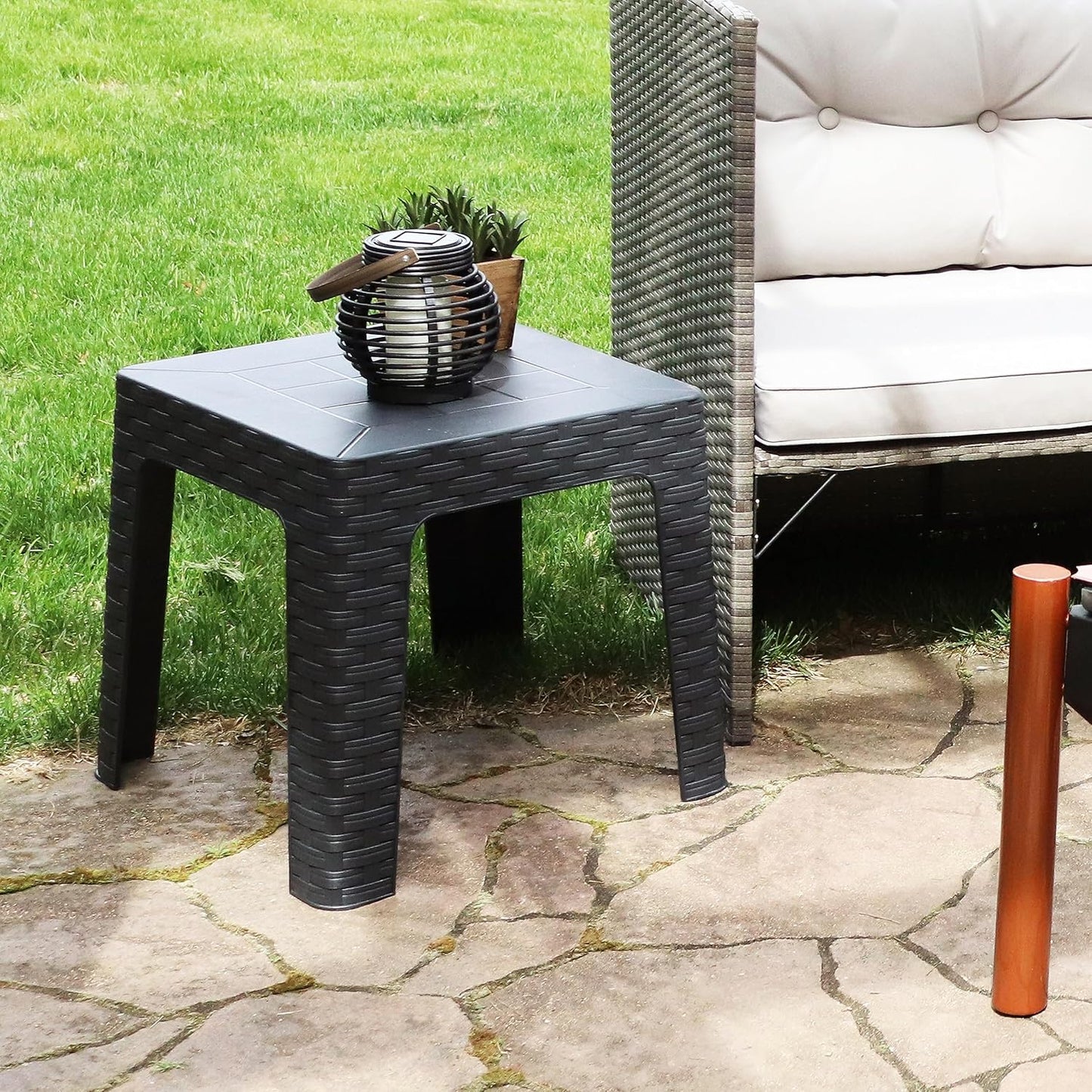 Mesa auxiliar cuadrada plástico exterior color gris