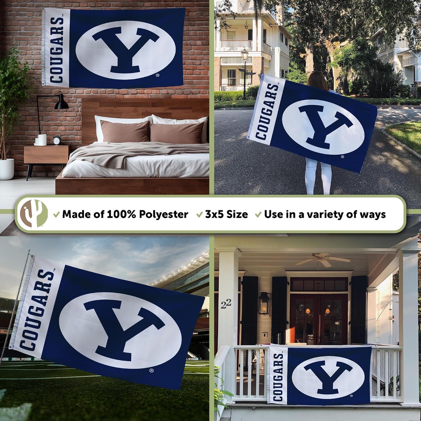 Banderas BYU Cougars 3x5ft 100% poliéster