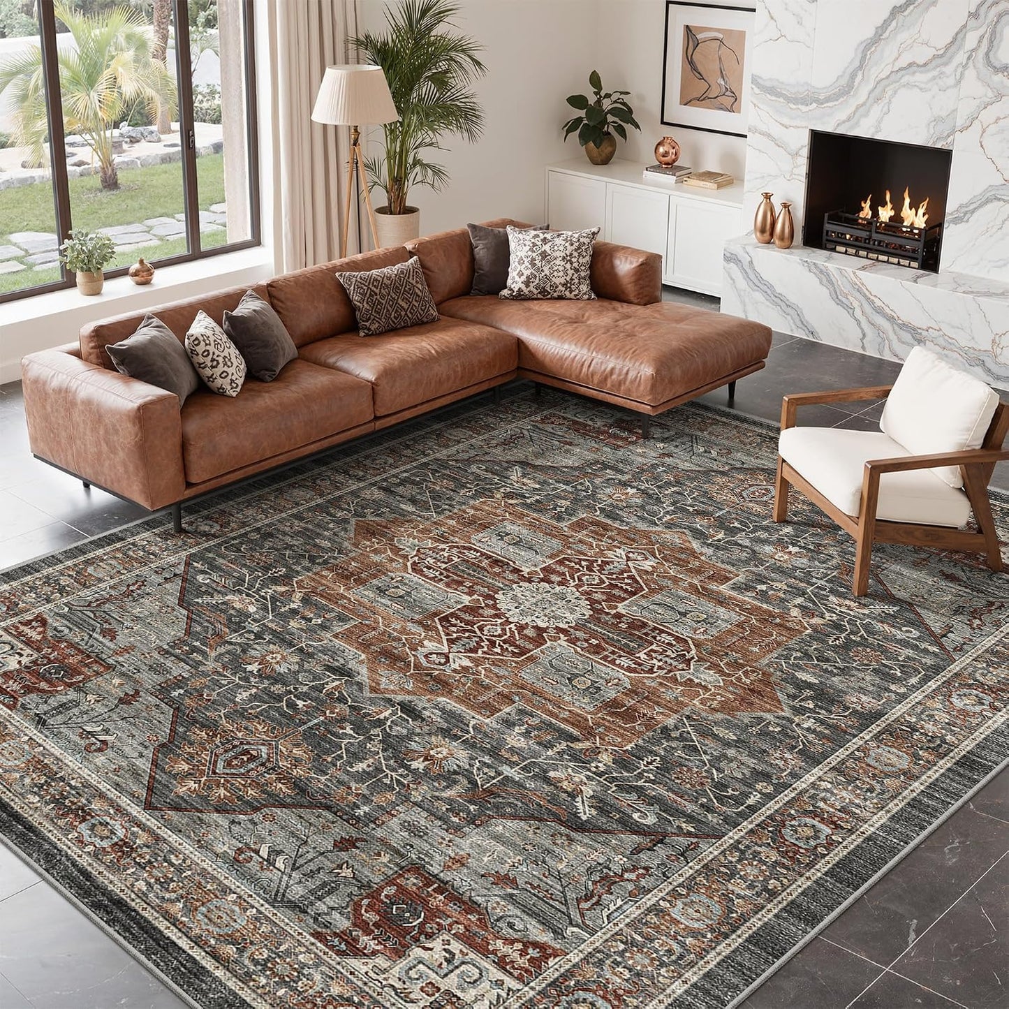 Alfombra vintage lavable antiderrap 2,44x3,05m gris