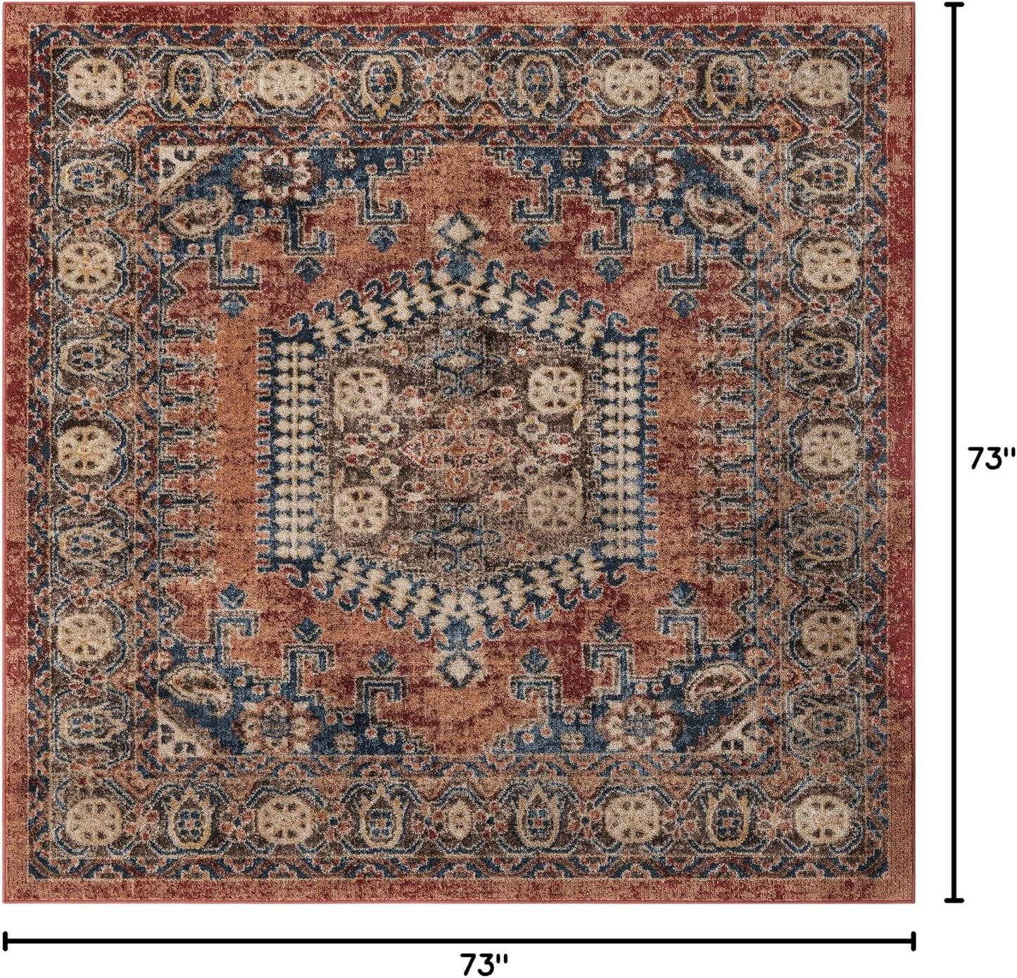 Alfombra cuadrada terracota/azul 6" 1ft