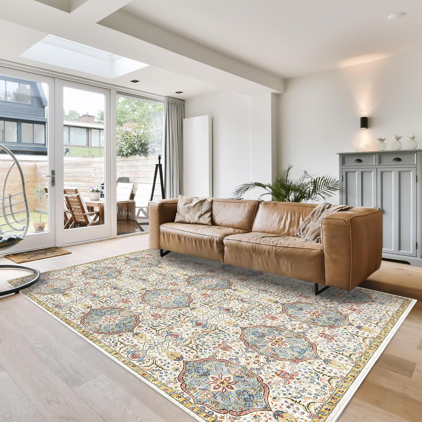 Alfombra bohemia 6x9ft sala dormitorio entrada beige