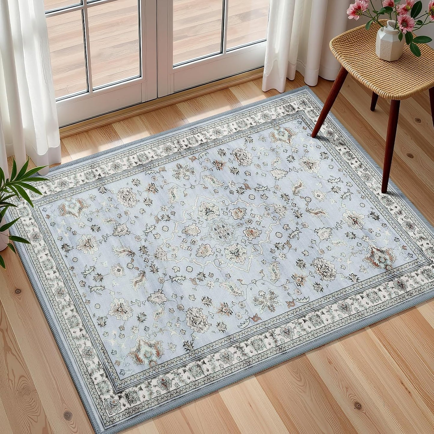 Alfombra entrada lavable azul 2x3ft antiderrap bohemia