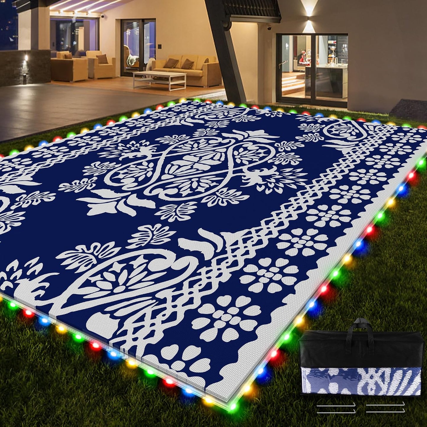Alfombra RV al aire libre con luces 9x12ft impermeable