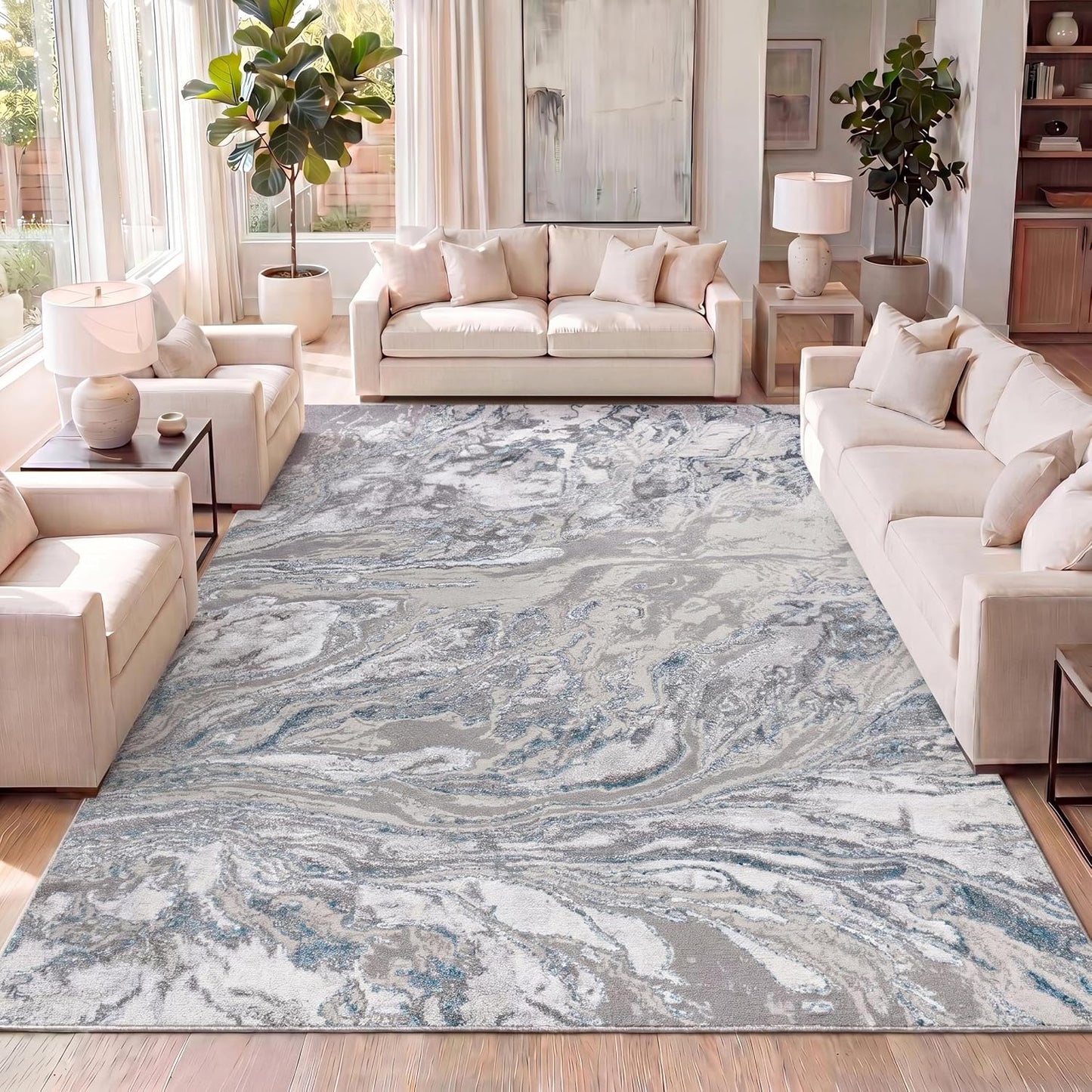 Alfombra abstracta 4x6ft jaspeada remolinos