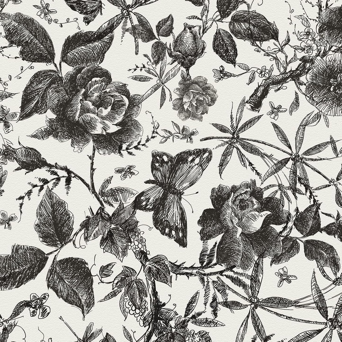 Papel tapiz floral vintage rosa negra 15.8x800pulg