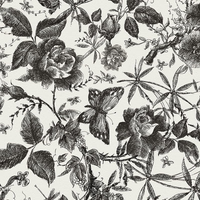 Papel tapiz floral vintage rosa negra 15.8x800pulg
