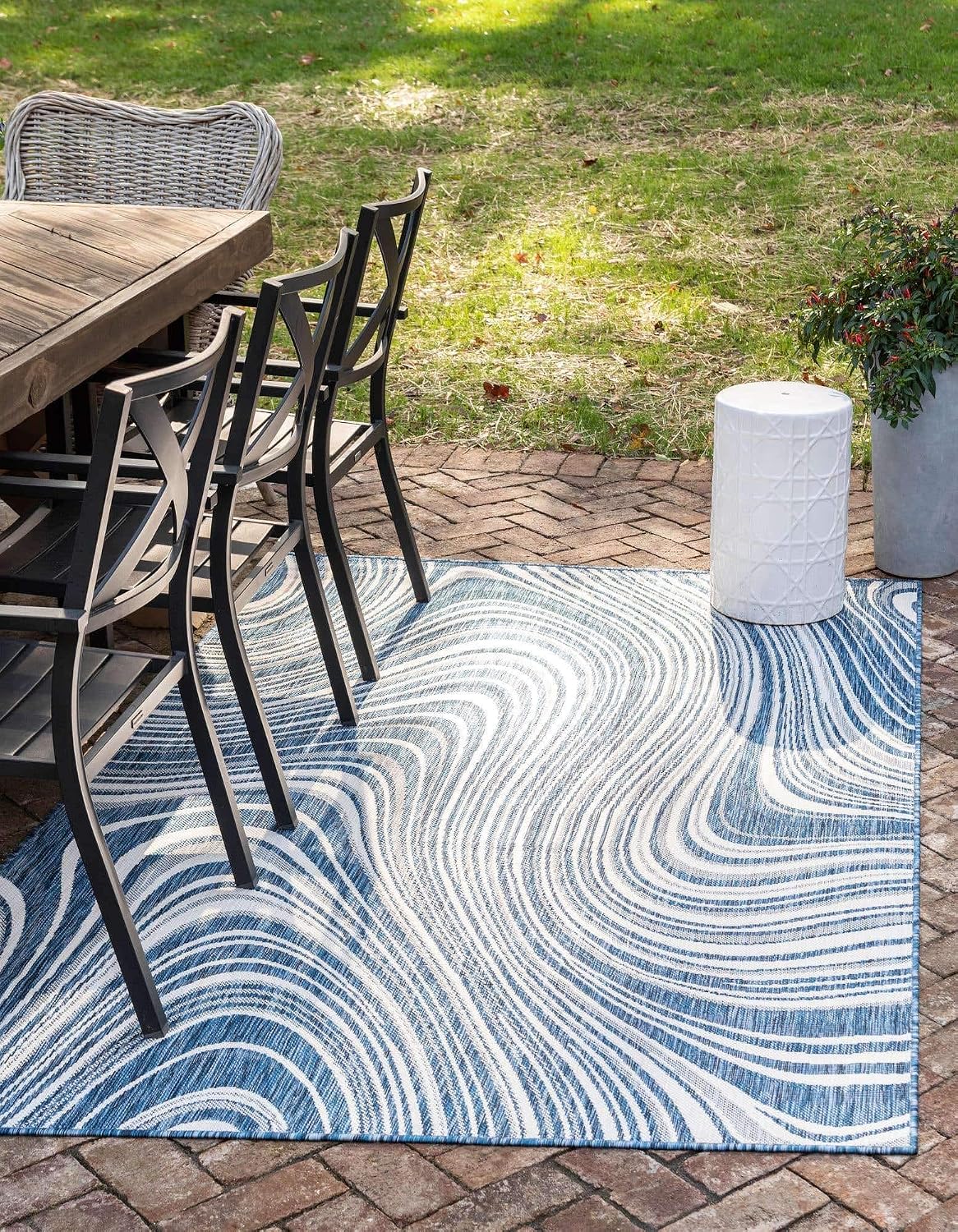 Alfombra área piscina 6x9ft rectangular color azul/marfil