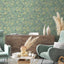 Papel tapiz floral verde 17.7x354" autoadhesivo