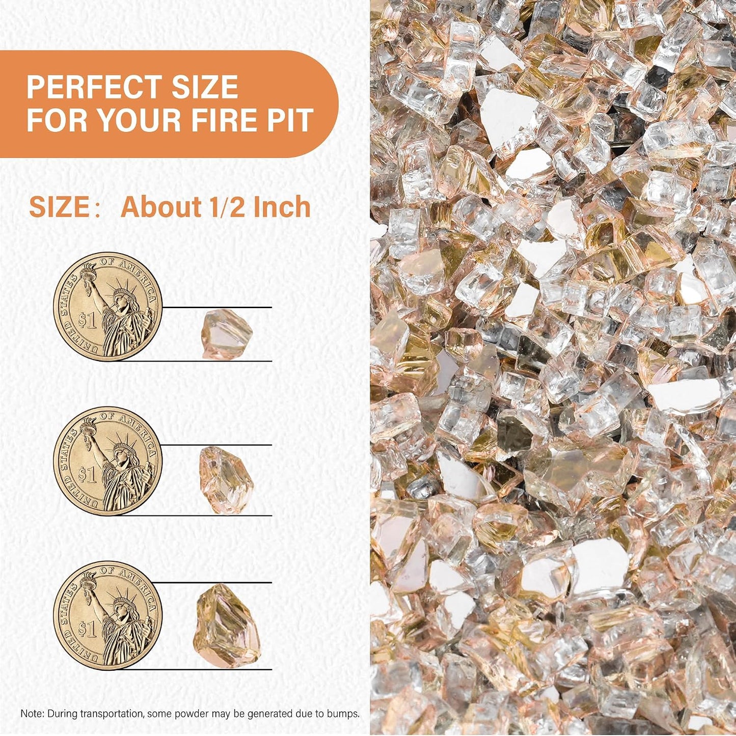 Vidrio fuego 20lb rocas reflectantes 1/2pulg color oro rosa