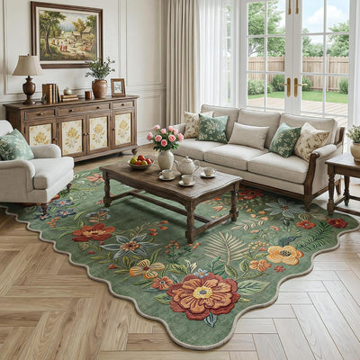 Alfombra floral lavable 6x9pulg color verde salvia antideslizante