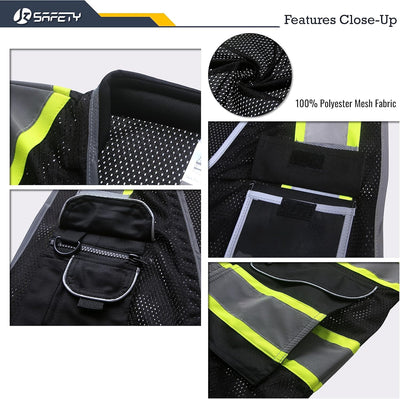 Chaleco seguridad visibilidad alta 9 bolsillos negro