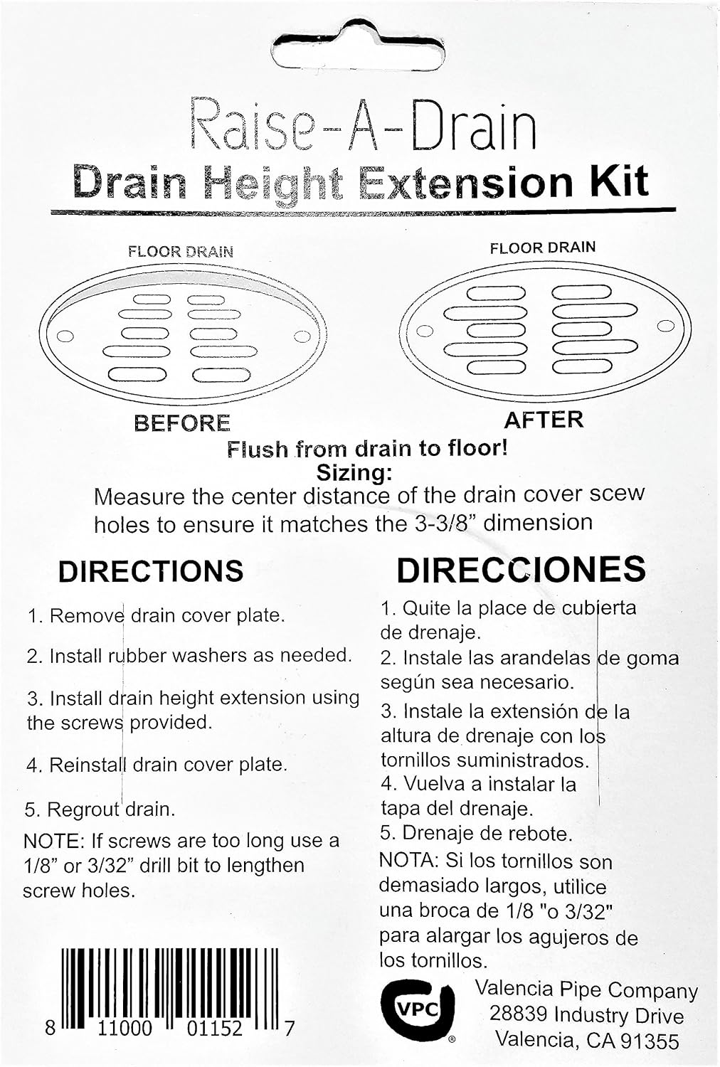 Kit extensión drenaje orificios 4pulg
