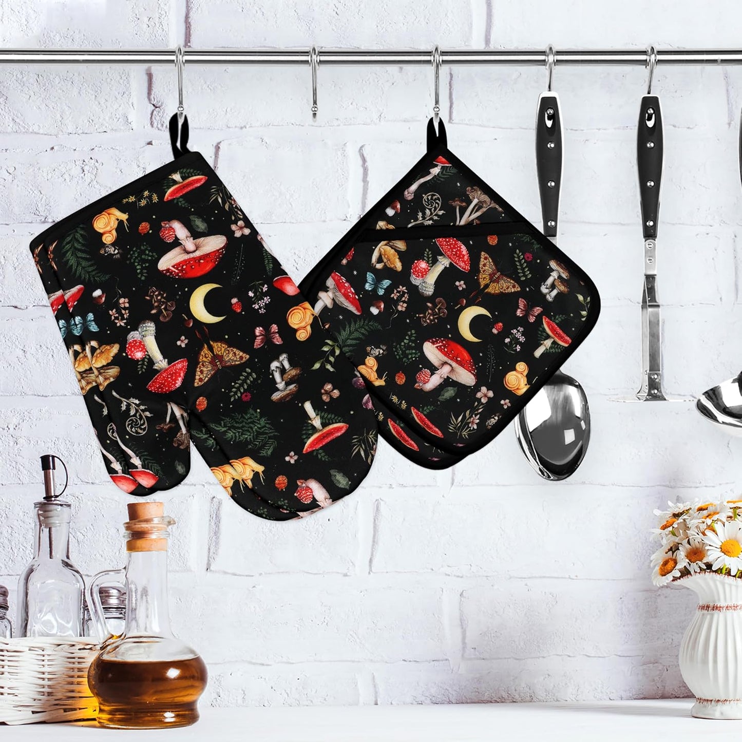 Juego 4 Pzas Manoplas Hornear Calor Resistentes Decorativas