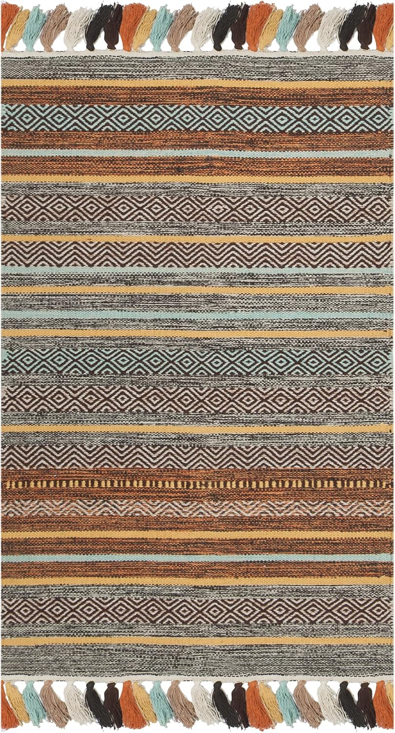 Alfombra decorativa 2'6x4' estilo boho turquesa y marrón