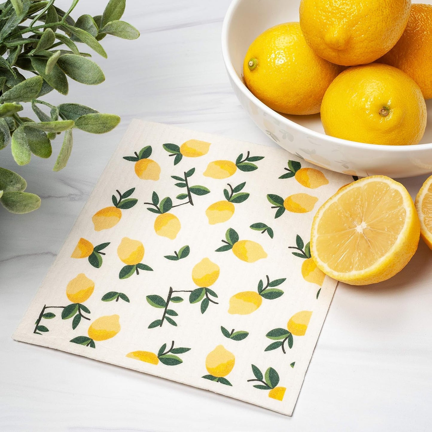 3 Pzas Paños Celulosa Reutilizables Absorbentes Estampado Limón