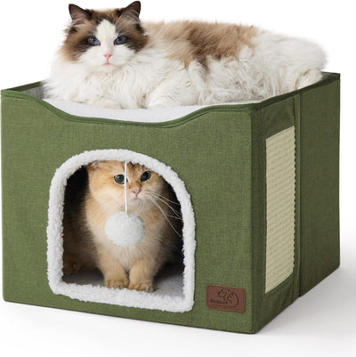 Cueva gato grande con bola esponjosa 16.5x16.5x13pulg verde