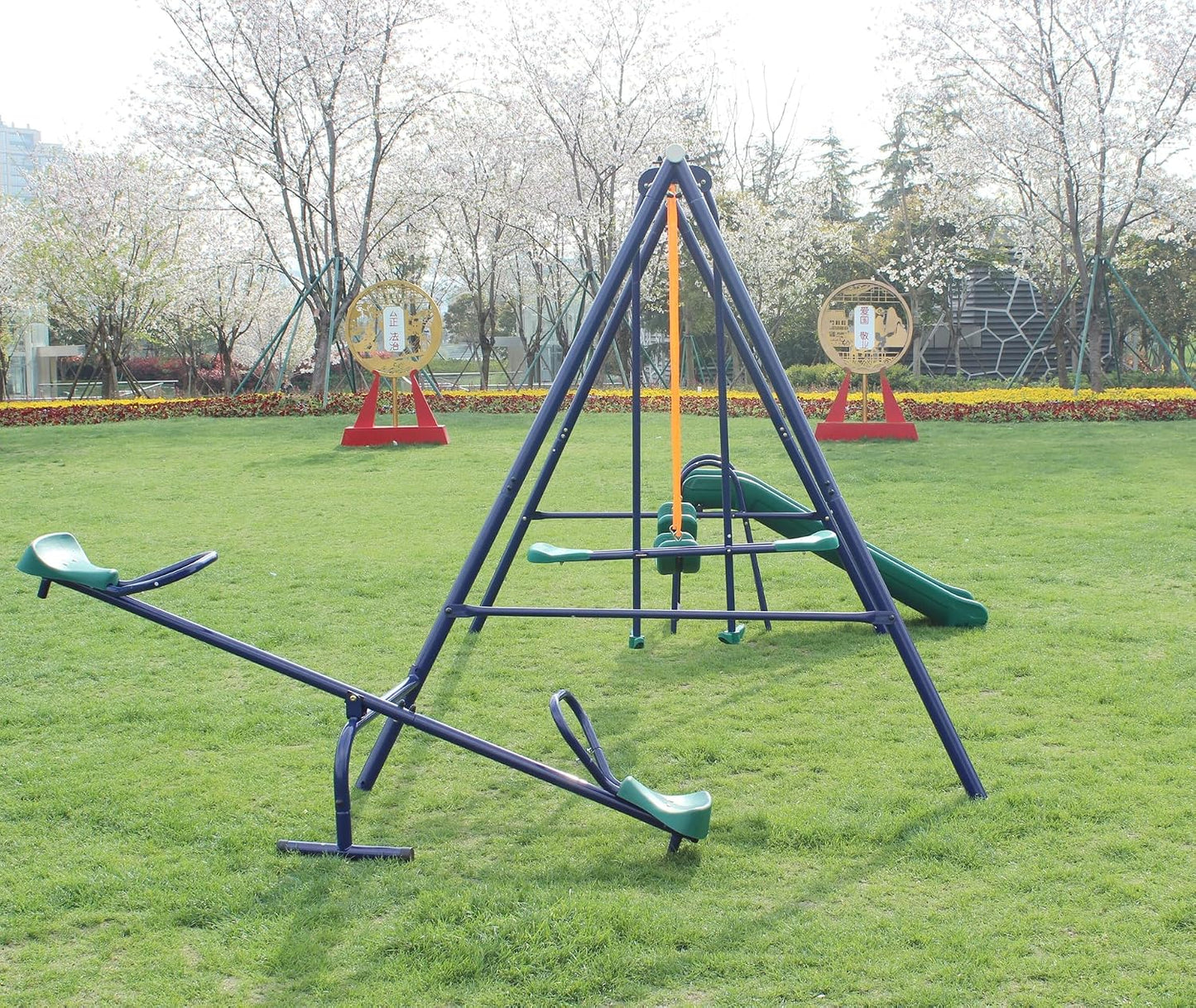 Set columpio metal con tobogán