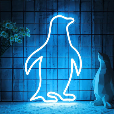 Letrero neón pingüino decoración pared hogar patio bar