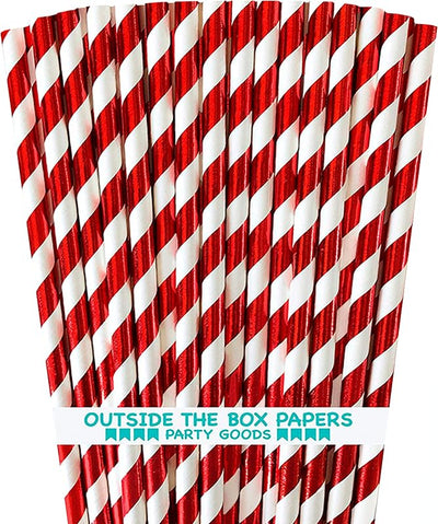 Pajitas aluminio rayas rojas y blancas 100uds 7.75x0.25pulg