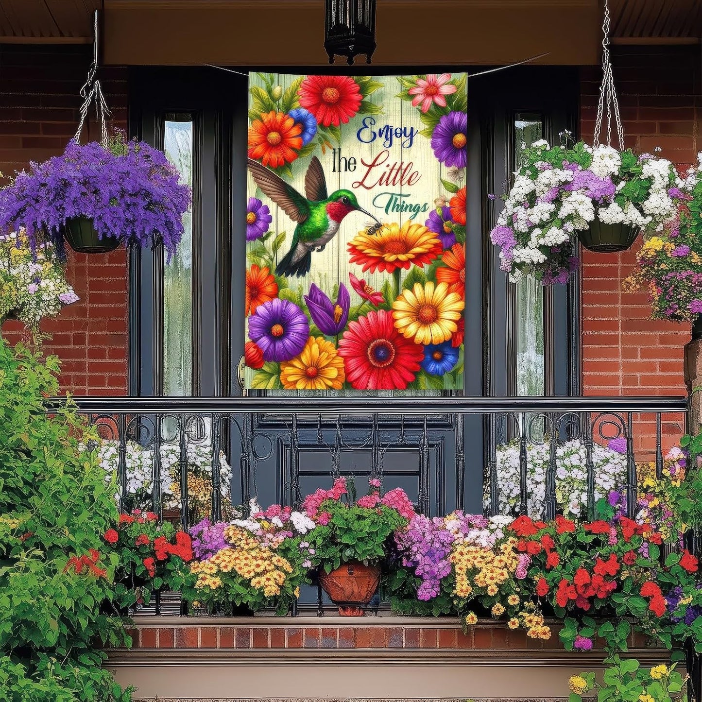 Bandera jardín colibrí garganta rubí 28x40" doble cara