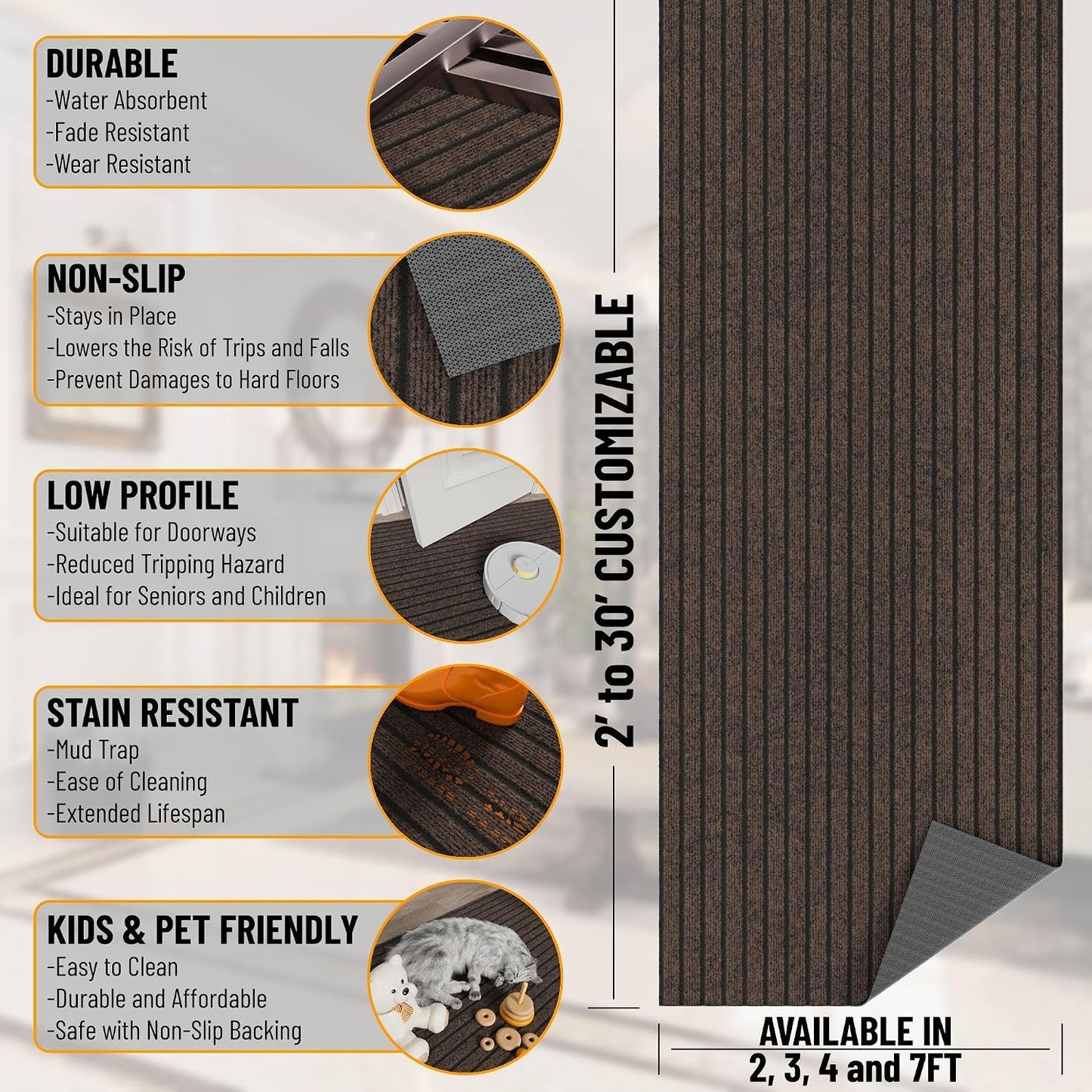 Tapete barro 2ft7x4ft antiderrap para garaje cocina patio marrón
