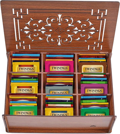 Muestrario té 60 bolsitas madera marrón 40 sabores regalo