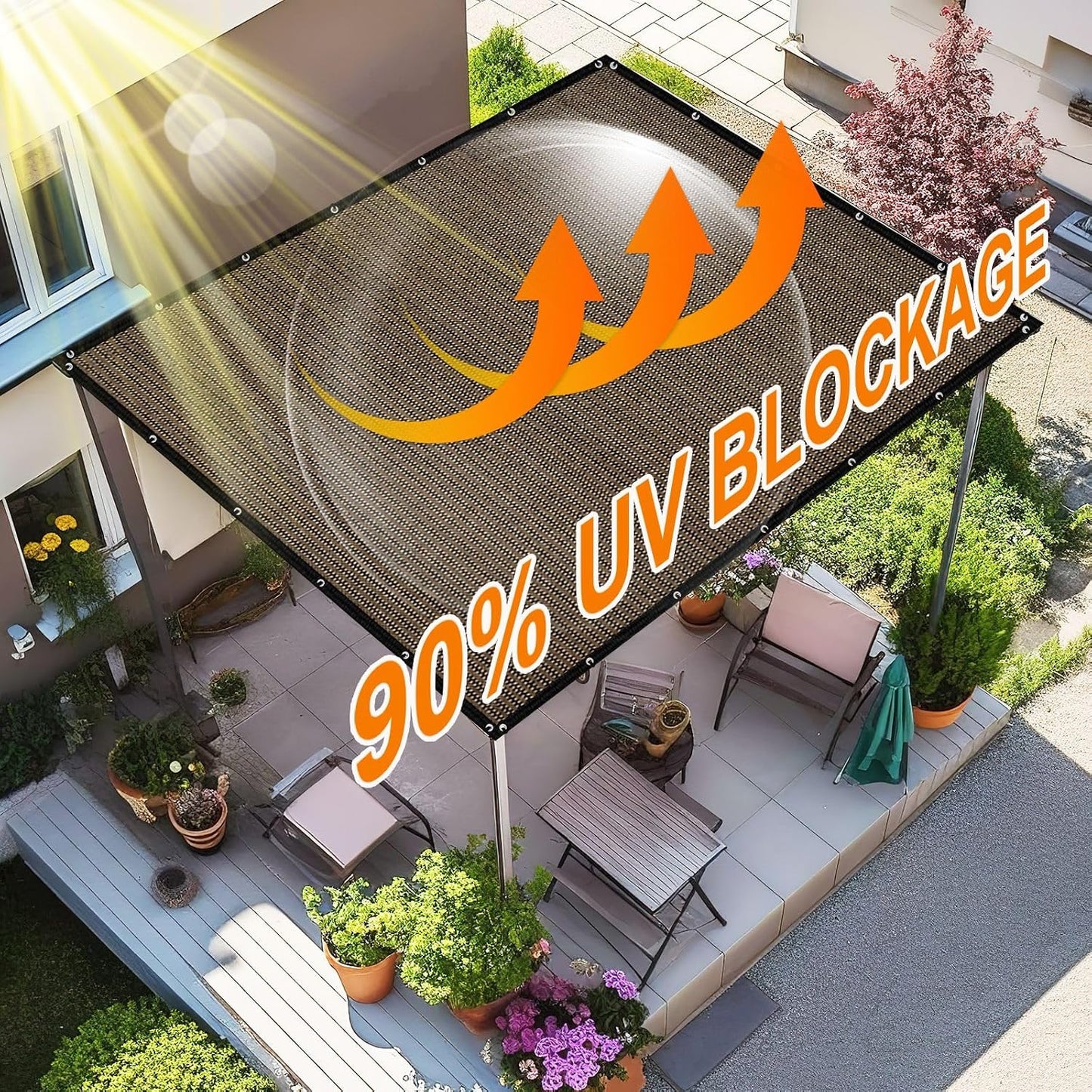 Tela sombra 90% para pérgola 3x16ft con ojales mocha